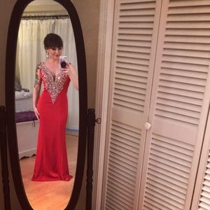 Coya Collection Deep V red crystal dress Size 0